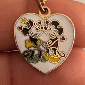 Disney Heart-Shaped Mickey and Minnie Necklace - Gold, White, Yellow